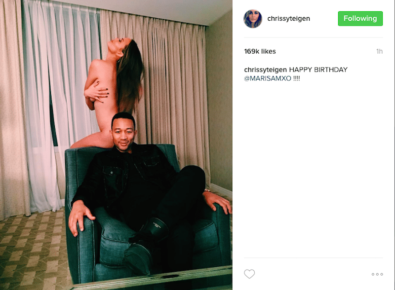 Chrissy Teigen poses nude for friend's bday on Instagram!